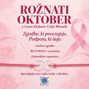 dobrodelna zapestnica Rožnato oktober Lions klub Celje Mozaik